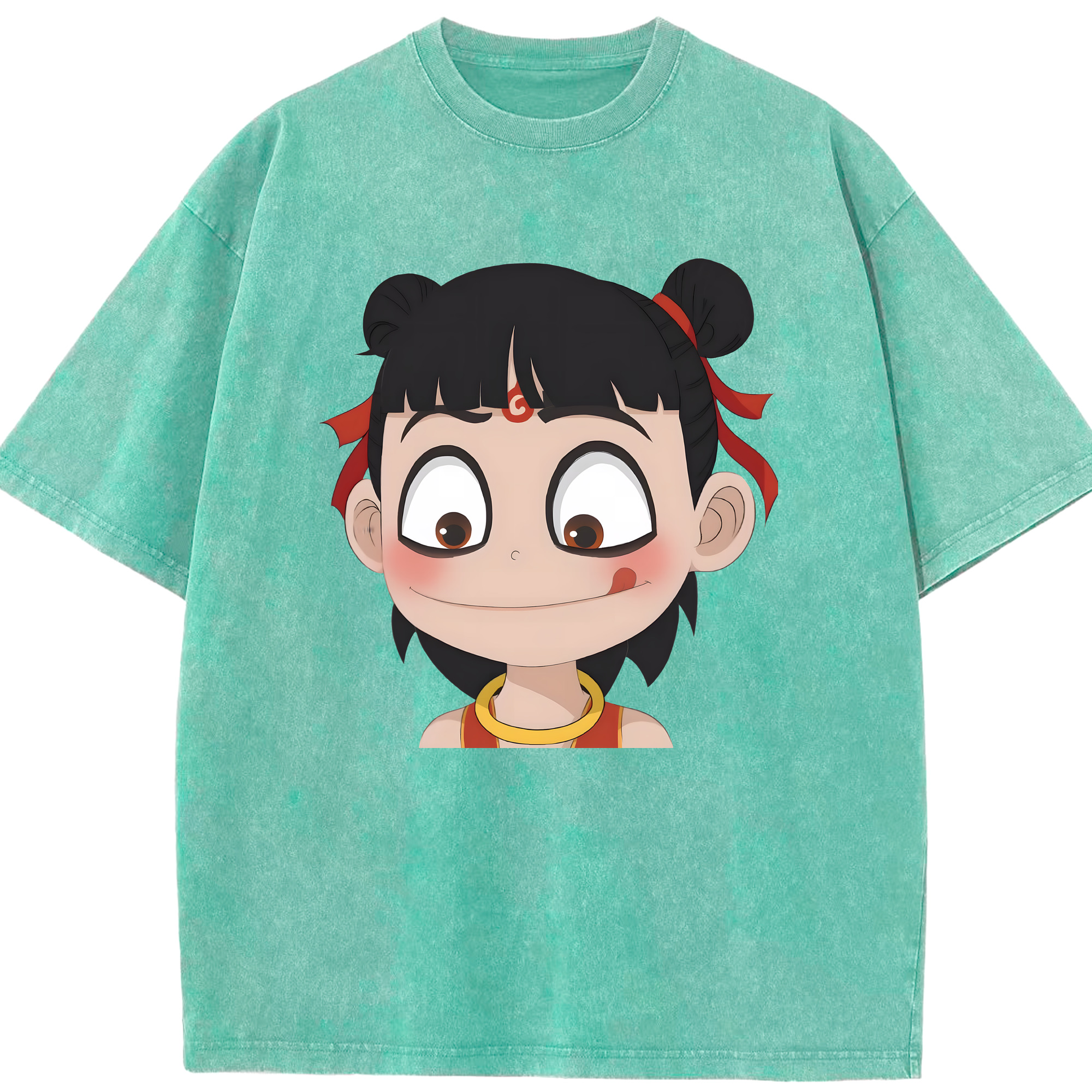 （画像用） Ne Zha 2 ナタ 魔童の大暴れ 綿100% ヴィンテージ風 半袖Tシャツ（フロントプリント）